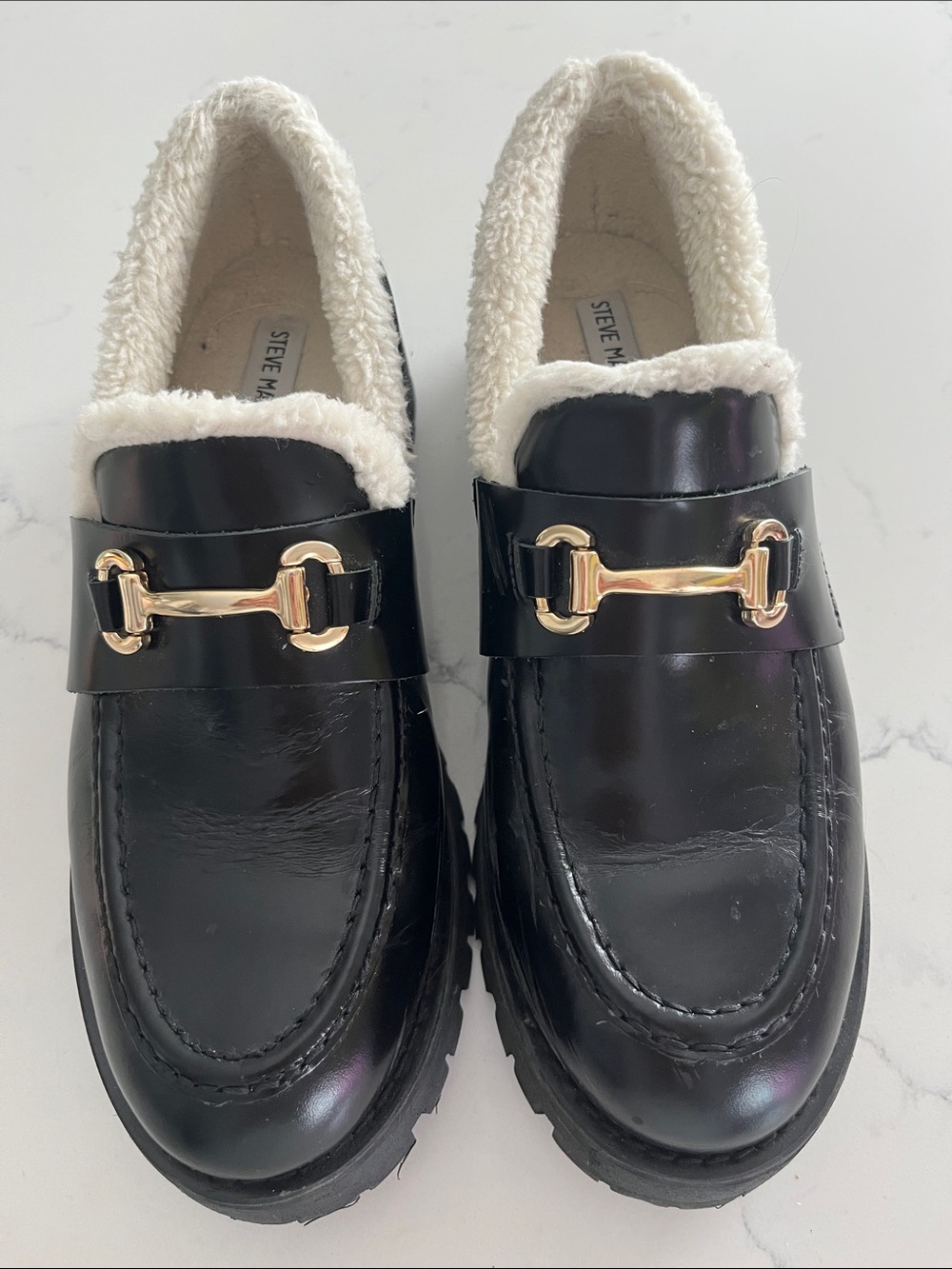 Steve Madden Lug Sole Loafers – Faux Shearling Lined Size 10